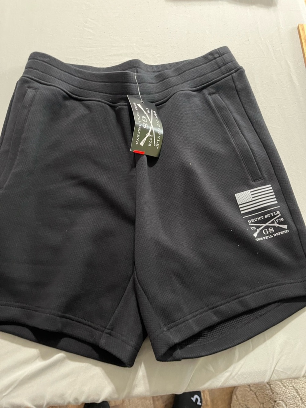 Grunt Style Men's Black Athletic Shorts with Flag Logo Medium